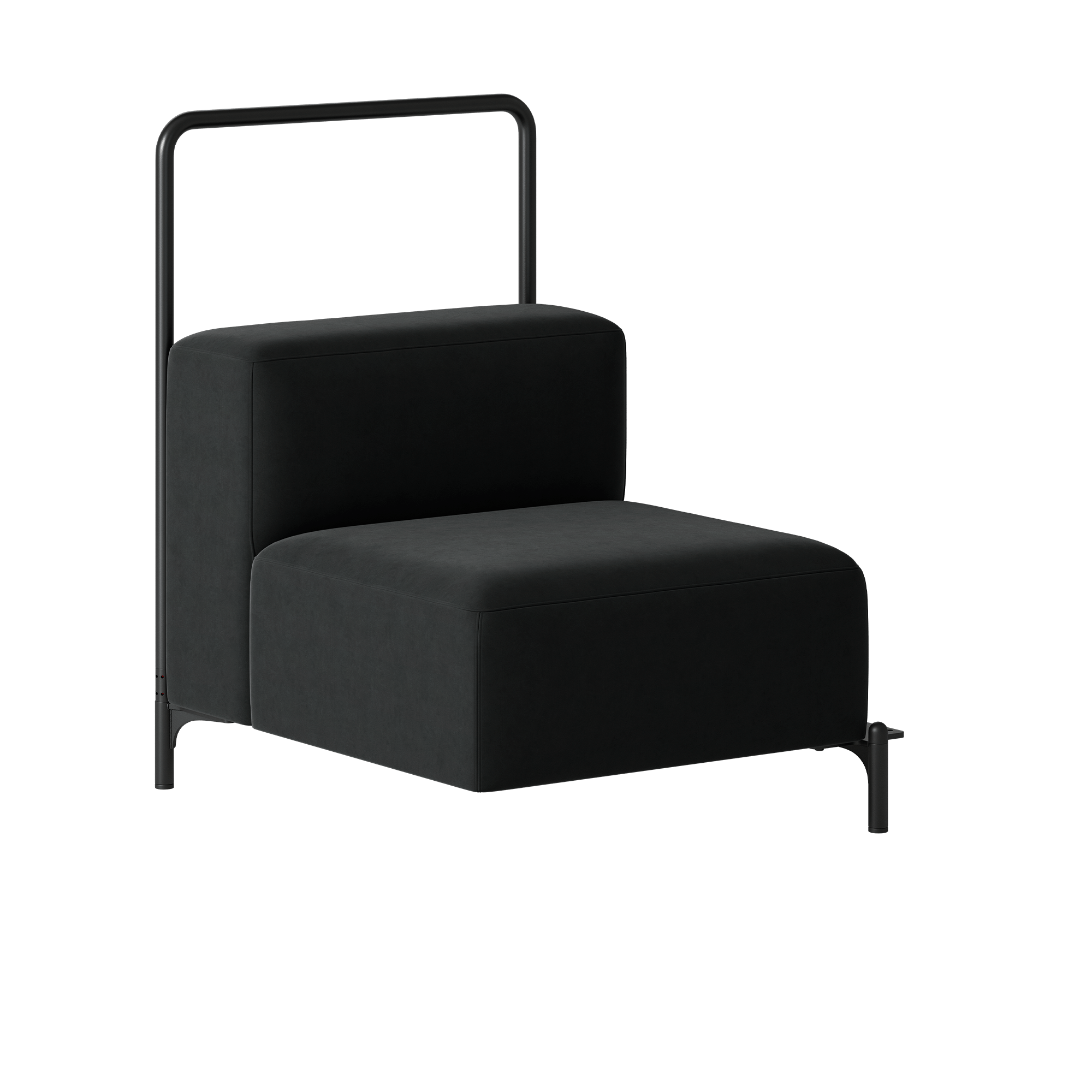 A black lounge chair with metal frame
