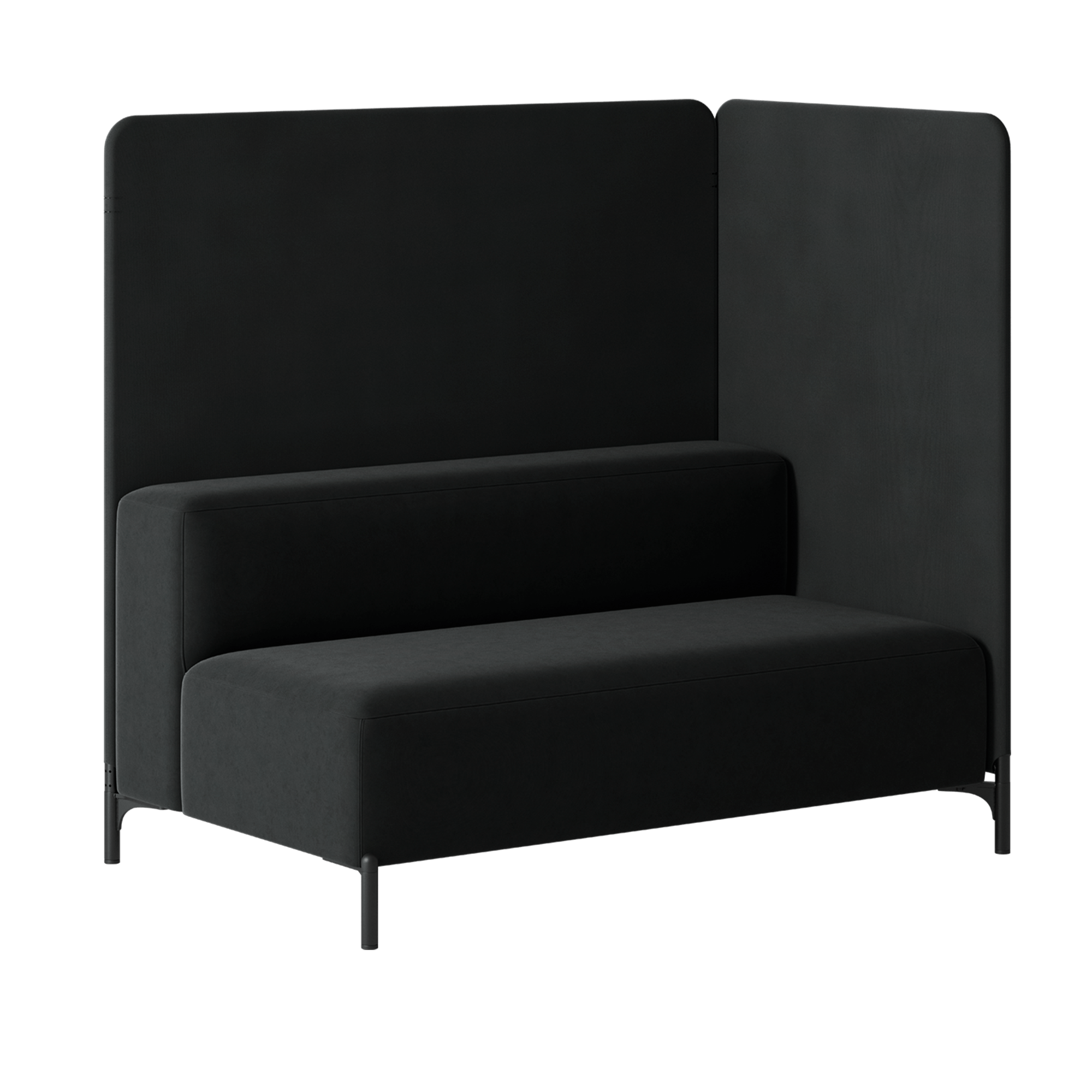 A black sofa with a black divider.