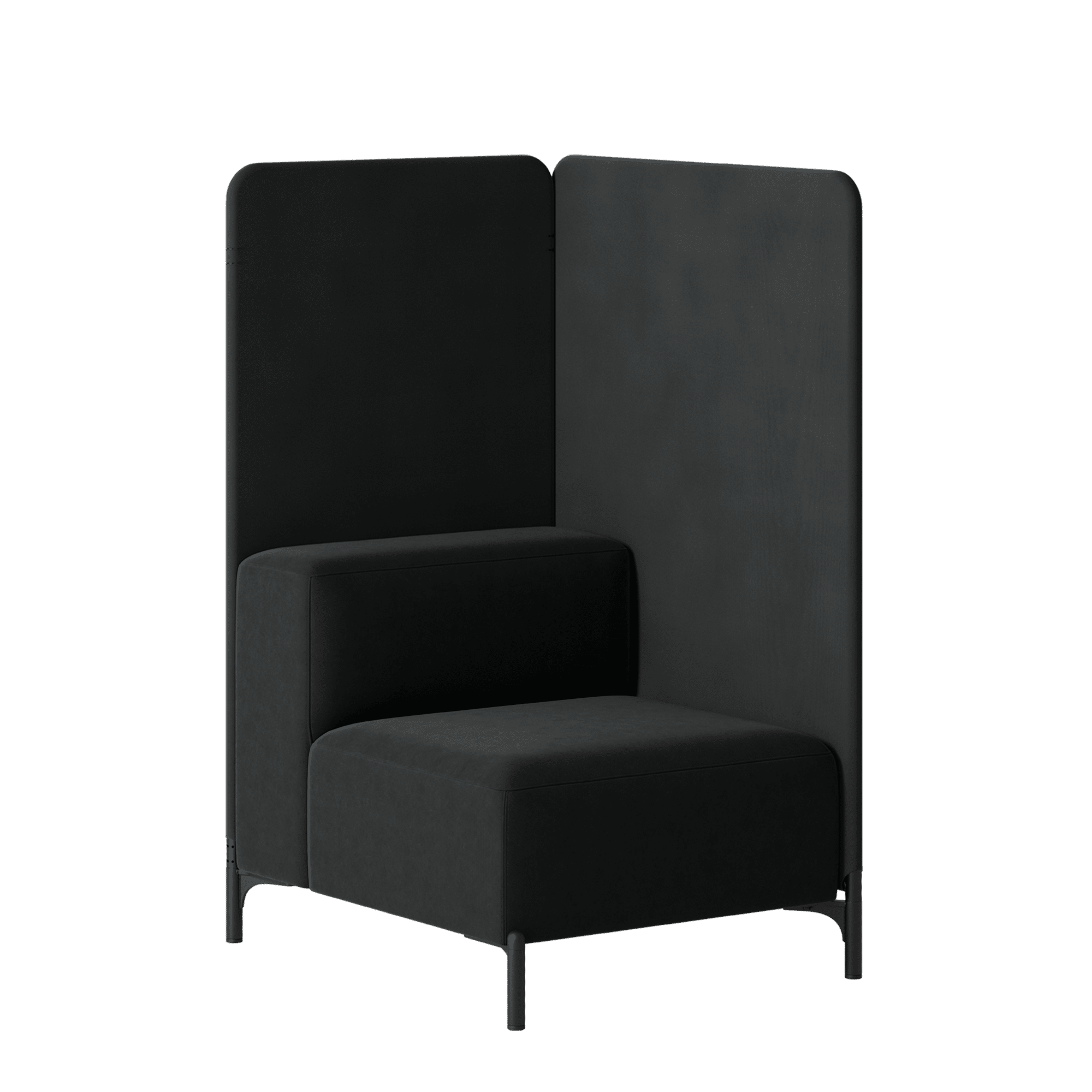 A black chair with a divider in the middle.