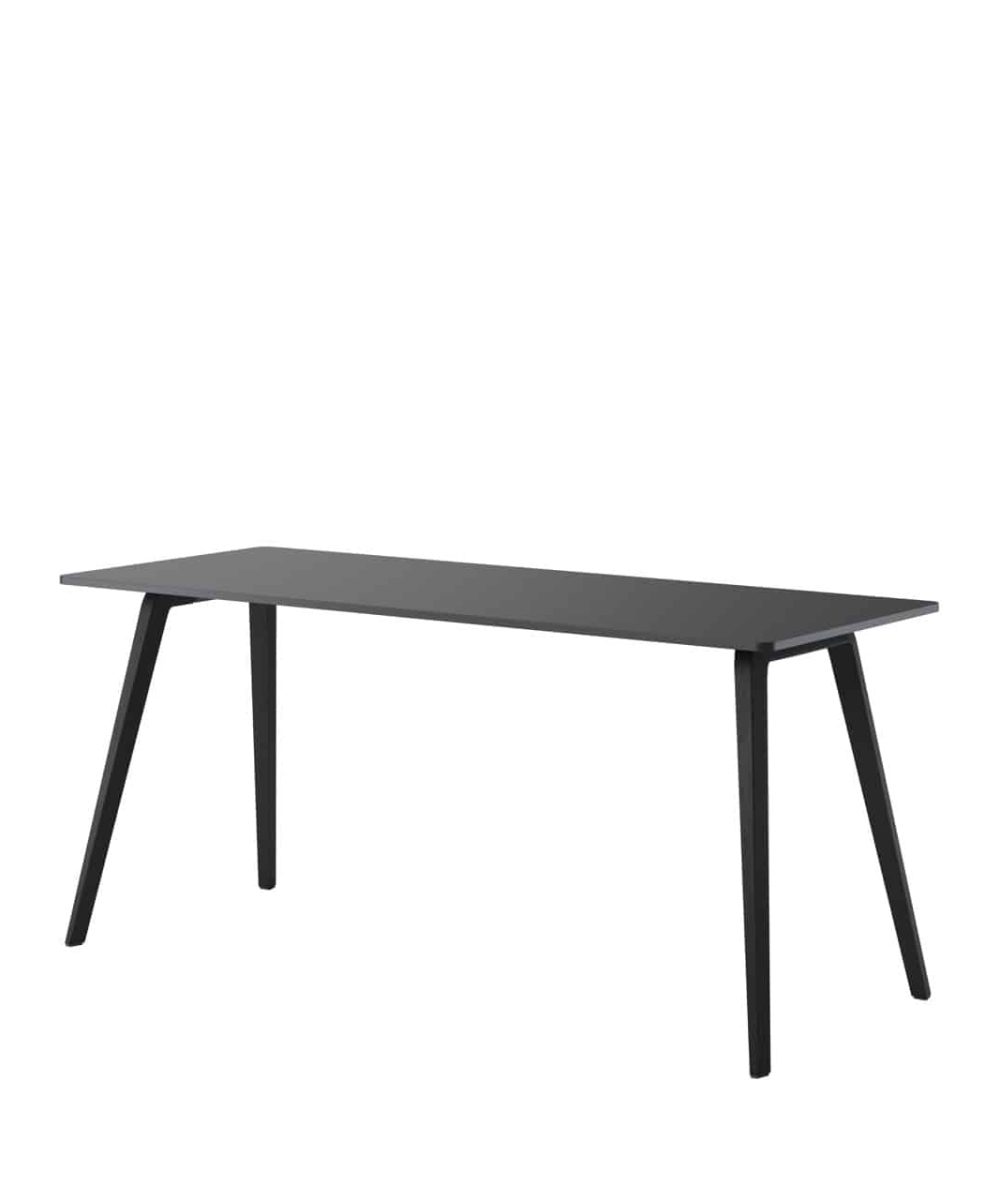 a packshot of a black Fourreal 74 table with wooden legs