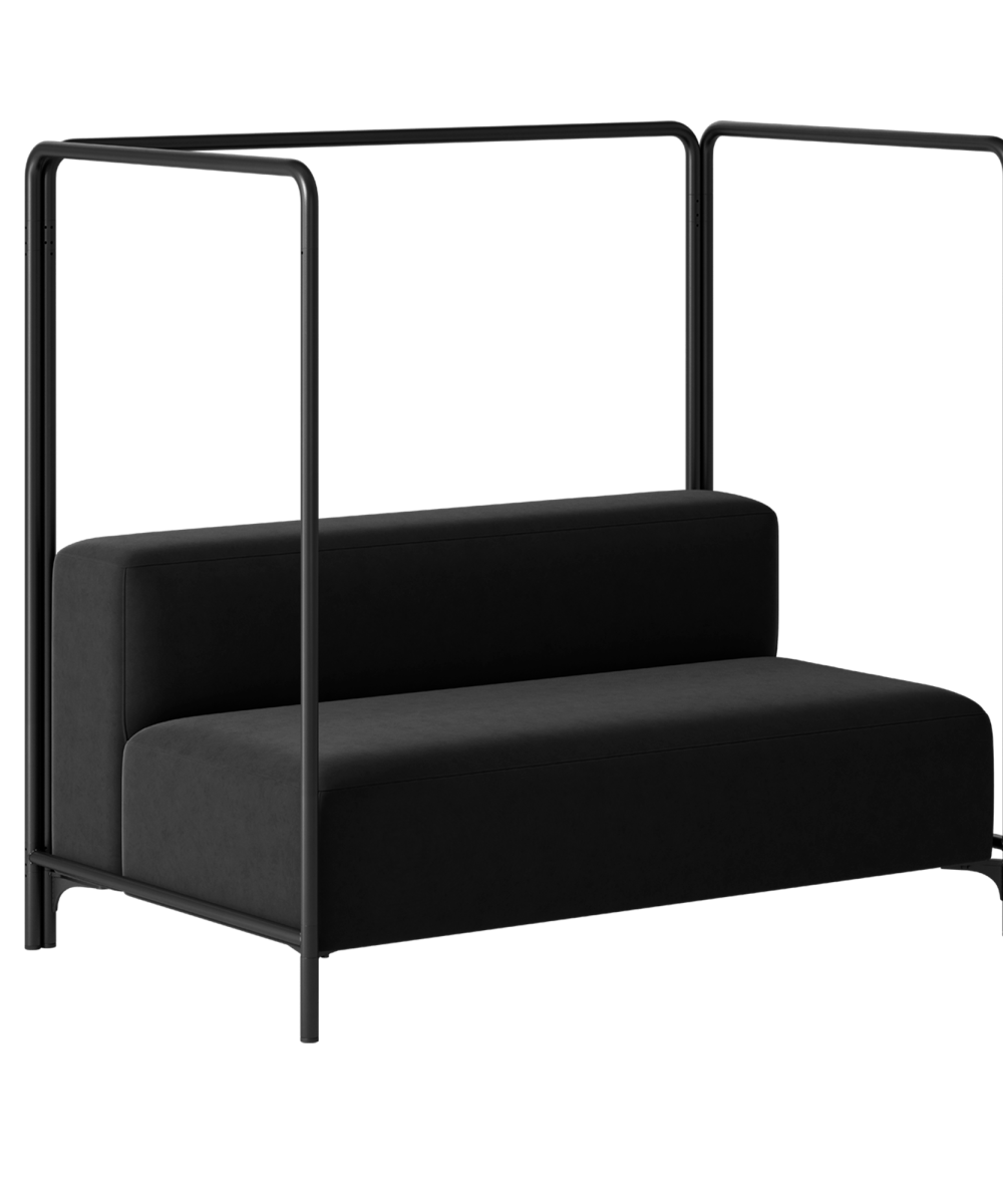 A black sofa with a black frame.
