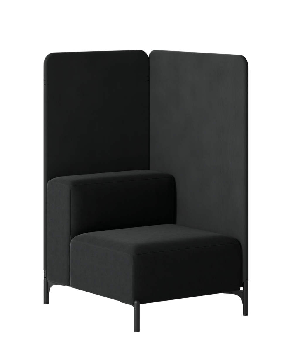 A black chair with a divider in the middle.