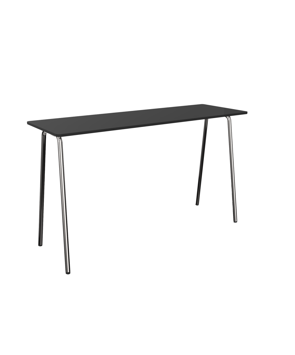 Long Black recetangular standing height table with 4 chrone legs