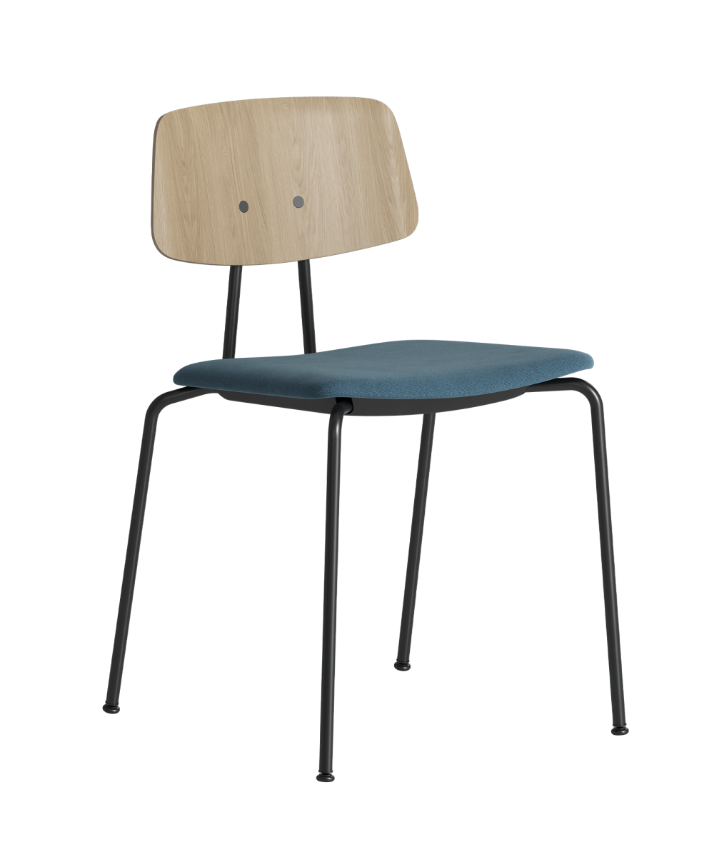 The Share Basic 40 chair with a black frame and a blue seat.
