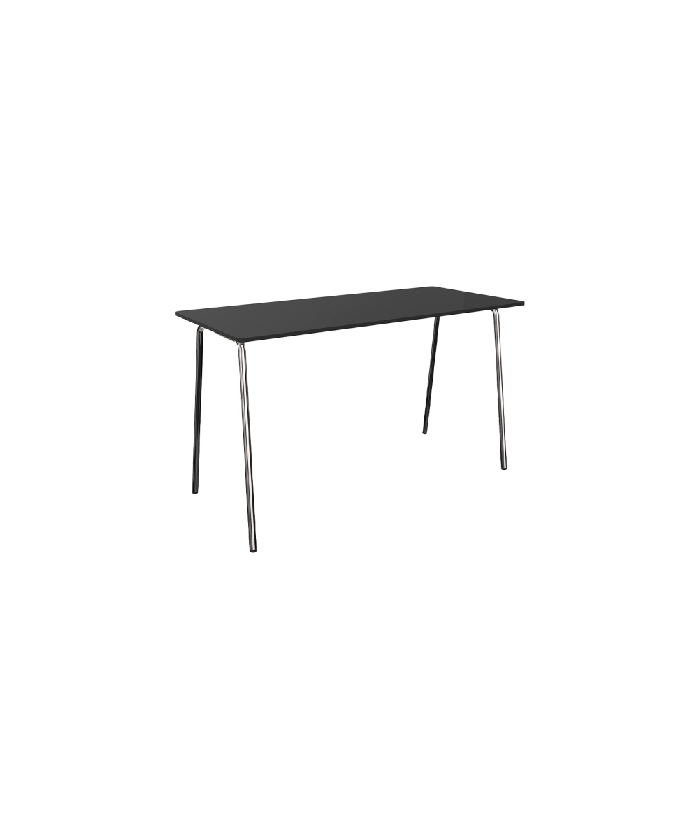 A black table with metal legs